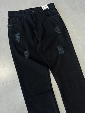CALÇA JEANS RETA "DESTROYED BLACK" - 7577