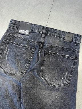BERMUDA JEANS JORTS "BLACK FLARE" - 9081