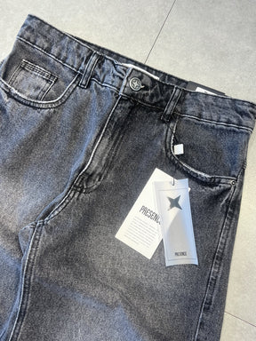 BERMUDA JEANS JORTS "BLACK FLARE" - 9081