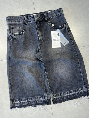 BERMUDA JEANS JORTS "BLACK FLARE" - 9081