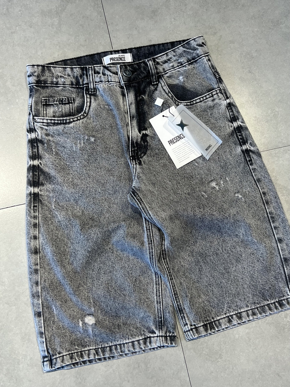 BERMUDA JEANS JORTS "GREY STONE" - 9060