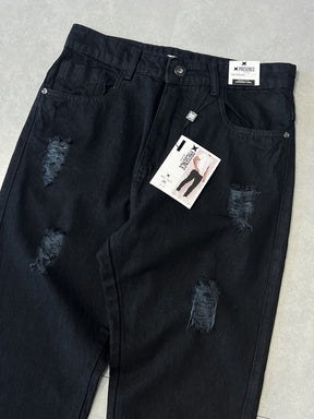CALÇA JEANS RETA "DESTROYED BLACK" - 7577